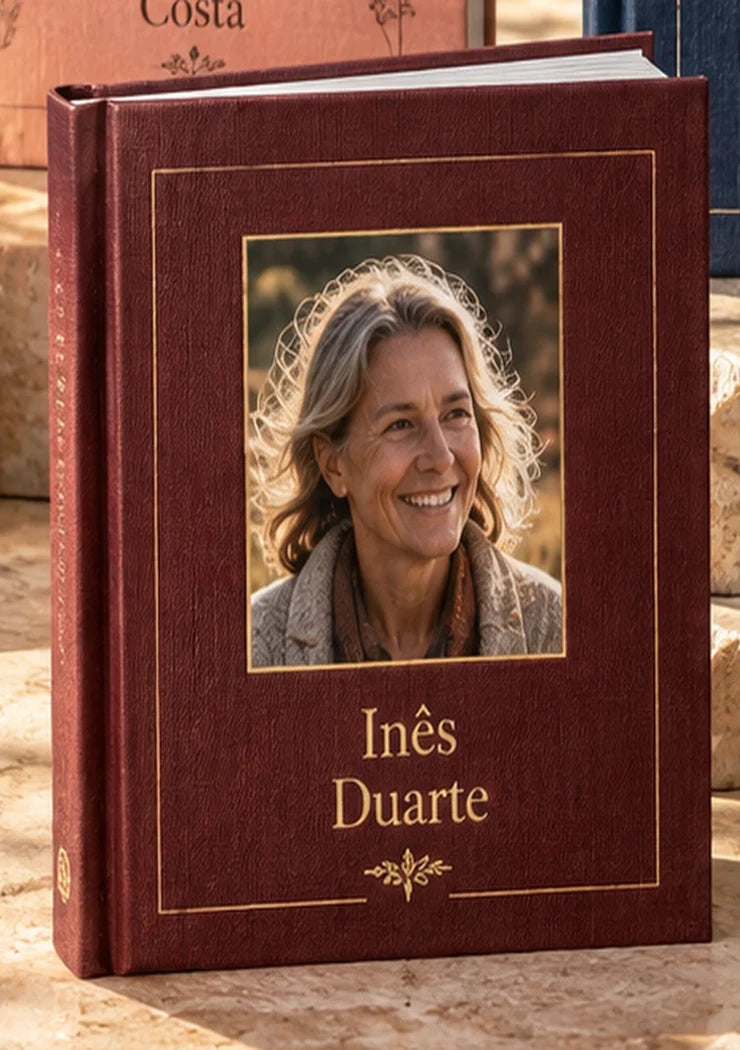Capa dura completa do Livro de Memórias personalizado Inês Duarte