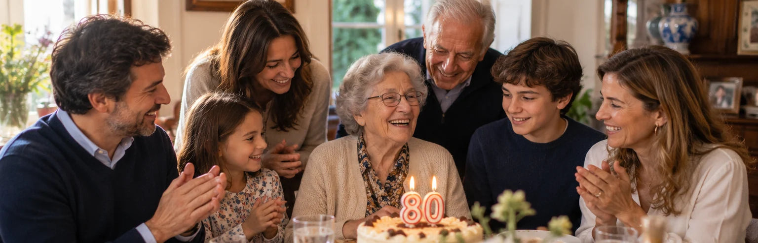 Avó e várias gerações da família a celebrar um momento especial em casa