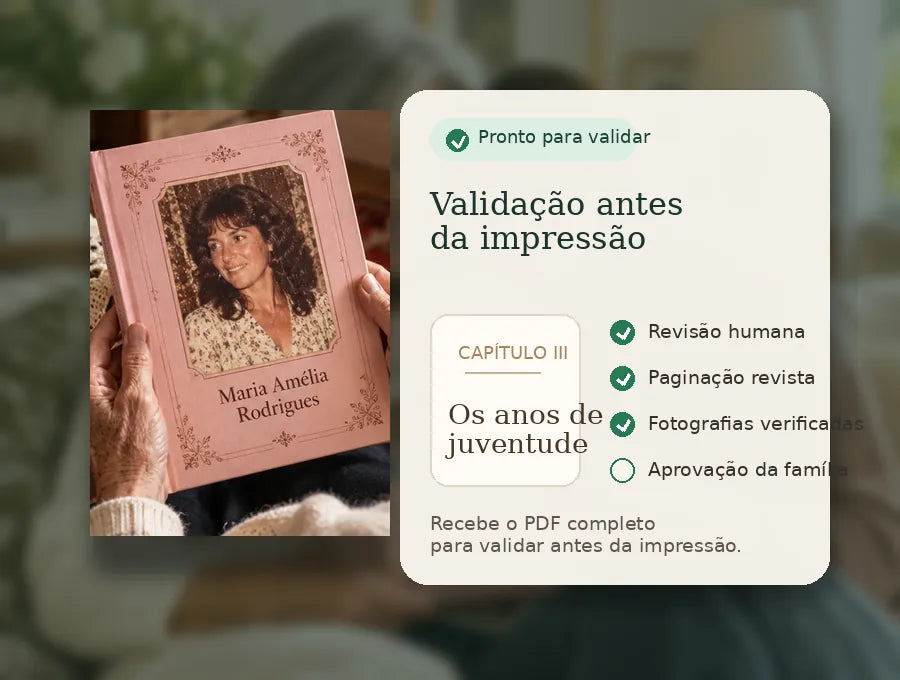 Pré-visualização do livro Minha História pronta para validação antes da impressão